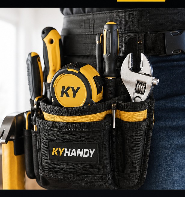 KY Handy tool belt loaded with tape measure, screwdrivers and wrench